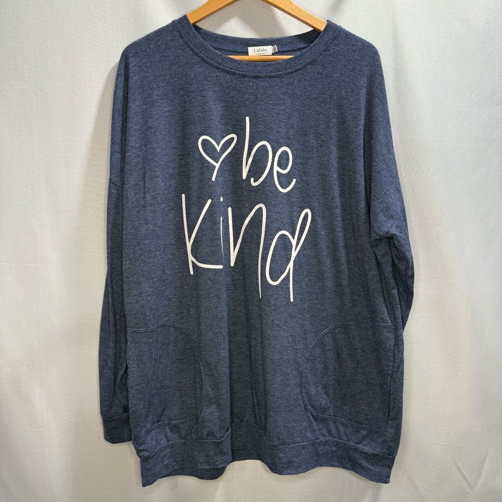 Lalala Women’s Blue “Be Kind” Graphic Long Sleeve T-Shirt XXL